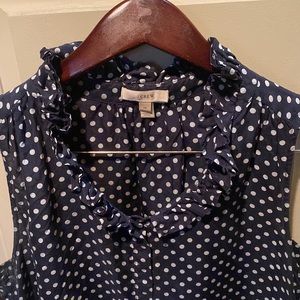 J. Crew navy blue and white polka dot sleeveless silk top